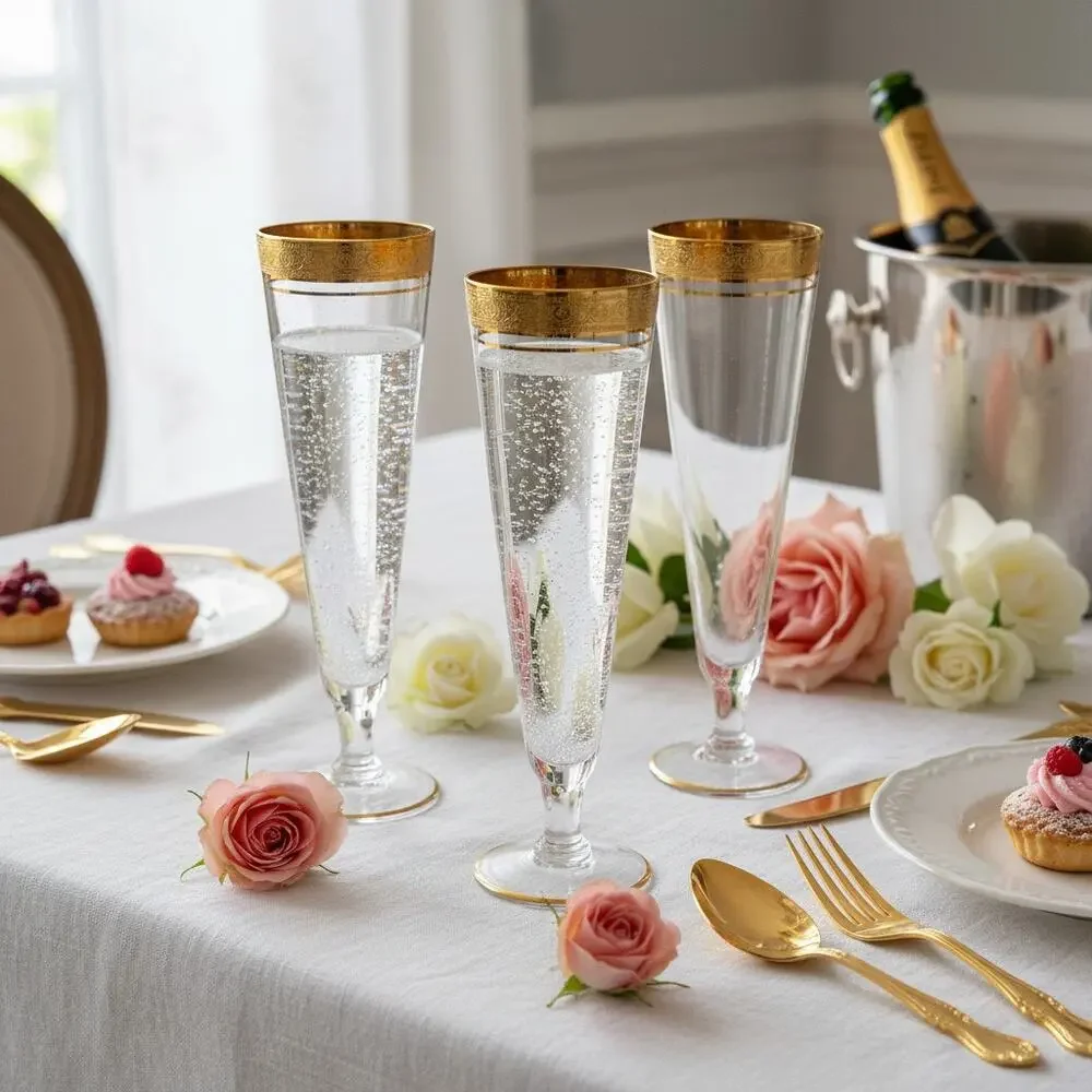 Glastonbury Lotus Rambler Rose 35 Gold Non Optic Pilsner Glasses-Set of 3-Tiffin